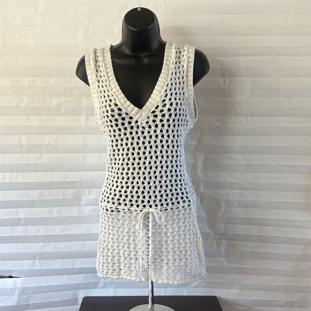 Sweater Project White Sleeveless Sweater Tunic Top Size Medium Cozy Knit
